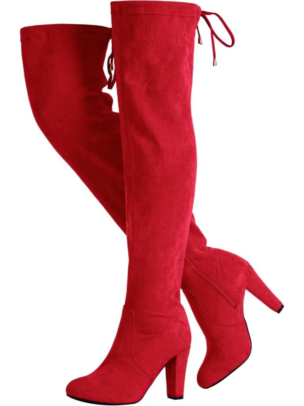 Women's Red Suede Thigh High Over the Knee Boots with Block Heels Knee Heeled